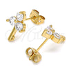Oro Laminado Stud Earring, Gold Filled Style key Design, with White Cubic Zirconia, Polished, Golden Finish, 02.213.0174