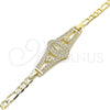 Oro Laminado Fancy Bracelet, Gold Filled Style Guadalupe and Flower Design, Polished, Golden Finish, 03.351.0090.08 (05 MM Thickness, 8 Inches Length)