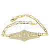 Oro Laminado Fancy Bracelet, Gold Filled Style Guadalupe and Flower Design, Polished, Golden Finish, 03.351.0090.08 (05 MM Thickness, 8 Inches Length)