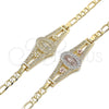 Oro Laminado Fancy Bracelet, Gold Filled Style Guadalupe and Flower Design, Polished, Golden Finish, 03.351.0090.08 (05 MM Thickness, 8 Inches Length)