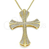Oro Laminado Pendant Necklace, Gold Filled Style Cross Design, with White Micro Pave, Polished, Golden Finish, 04.156.0229.20 (02 MM Thickness, 20 Inches Length)