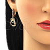 Oro Laminado Huggie Hoop, Gold Filled Style Owl Design, with Multicolor Micro Pave, Polished, Golden Finish, 02.377.0002.15