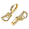 Oro Laminado Huggie Hoop, Gold Filled Style Owl Design, with Multicolor Micro Pave, Polished, Golden Finish, 02.377.0002.15