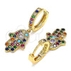 Oro Laminado Huggie Hoop, Gold Filled Style Hand of God Design, with Multicolor Micro Pave, Polished, Golden Finish, 02.377.0004.15