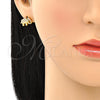 Oro Laminado Stud Earring, Gold Filled Style Elephant Design, with White Micro Pave, Polished, Golden Finish, 02.377.0016