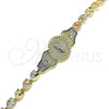 Oro Laminado Fancy Bracelet, Gold Filled Style Guadalupe and Leaf Design, Polished, Tricolor, 03.253.0051.07 (11 MM Thickness, 11 Inches Length)