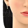 Oro Laminado Stud Earring, Gold Filled Style key Design, with Sapphire Blue and White Micro Pave, Polished, Golden Finish, 02.344.0053
