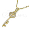 Oro Laminado Pendant Necklace, Gold Filled Style key and Love Design, with White Micro Pave, Polished, Golden Finish, 04.342.0017.20 (01 MM Thickness, 20 Inches Length)