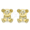 Oro Laminado Stud Earring, Gold Filled Style Teddy Bear Design, with White Cubic Zirconia, Polished, Golden Finish, 02.185.0002