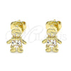 Oro Laminado Stud Earring, Gold Filled Style Little Boy Design, with White Cubic Zirconia, Polished, Golden Finish, 02.156.0416