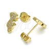 Oro Laminado Stud Earring, Gold Filled Style Little Boy Design, with White Micro Pave, Polished, Golden Finish, 02.156.0420