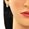 Oro Laminado Stud Earring, Gold Filled Style Little Girl Design, with White Micro Pave, Polished, Golden Finish, 02.156.0421