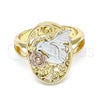 Oro Laminado Elegant Ring, Gold Filled Style Bird and Flower Design, Polished, Tricolor, 01.351.0012.09 (Size 9)