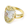 Oro Laminado Elegant Ring, Gold Filled Style Bird and Flower Design, Polished, Tricolor, 01.351.0012.09 (Size 9)