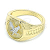 Oro Laminado Mens Ring, Gold Filled Style Eagle Design, Polished, Two Tone, 01.351.0013.10 (Size 10)