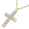 Oro Laminado Pendant Necklace, Gold Filled Style Cross Design, with White Cubic Zirconia, Polished, Golden Finish, 04.284.0028.18 (01 MM Thickness, 18 Inches Length)