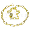 Oro Laminado Fancy Bracelet, Gold Filled Style Little Boy Design, with White Micro Pave, Polished, Golden Finish, 03.341.0073.07 (04 MM Thickness, 7 Inches Length)