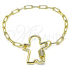 Oro Laminado Fancy Bracelet, Gold Filled Style Little Boy Design, with White Micro Pave, Polished, Golden Finish, 03.341.0073.07 (04 MM Thickness, 7 Inches Length)