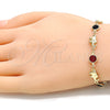 Oro Laminado Fancy Bracelet, Gold Filled Style Elephant Design, with Garnet and Black Crystal, Polished, Golden Finish, 03.213.0093.08 (07 MM Thickness, 8 Inches Length)
