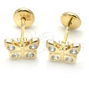 Oro Laminado Stud Earring, Gold Filled Style Butterfly Design, with White Cubic Zirconia, Polished, Golden Finish, 02.09.0190