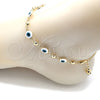 Oro Laminado Fancy Anklet, Gold Filled Style Evil Eye Design, White Enamel Finish, Golden Finish, 03.213.0018.1.10 (08 MM Thickness, 10 Inches Length)
