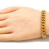 Oro Laminado Basic Bracelet, Gold Filled Style Miami Cuban Design, Orange Enamel Finish, Golden Finish, 03.341.0075.5.07 (08 MM Thickness, 7 Inches Length)