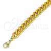 Oro Laminado Basic Bracelet, Gold Filled Style Miami Cuban Design, Orange Enamel Finish, Golden Finish, 03.341.0075.5.07 (08 MM Thickness, 7 Inches Length)