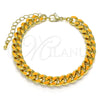 Oro Laminado Basic Bracelet, Gold Filled Style Miami Cuban Design, Orange Enamel Finish, Golden Finish, 03.341.0075.5.07 (08 MM Thickness, 7 Inches Length)