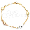 Oro Laminado Fancy Bracelet, Gold Filled Style Elephant and Rolo Design, Polished, Tricolor, 03.32.0259.07