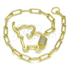 Oro Laminado Fancy Bracelet, Gold Filled Style Elephant Design, with White Micro Pave, Polished, Golden Finish, 03.341.0078.07 (04 MM Thickness, 7 Inches Length)