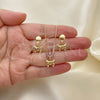 Oro Laminado Earring and Pendant Adult Set, Gold Filled Style Butterfly and Box Design, with Astral Pink Opal, Polished, Golden Finish, 10.09.0047