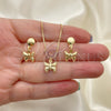 Oro Laminado Earring and Pendant Adult Set, Gold Filled Style Butterfly and Box Design, with Astral Pink Opal, Polished, Golden Finish, 10.09.0047