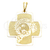 Oro Laminado Religious Pendant, Gold Filled Style Cross and Jesus Design, Resin Finish, Golden Finish, 05.09.0086