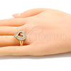 Oro Laminado Multi Stone Ring, Gold Filled Style Heart and Baguette Design, with White Cubic Zirconia, Polished, Golden Finish, 01.283.0017.09 (Size 9)
