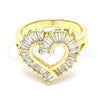 Oro Laminado Multi Stone Ring, Gold Filled Style Heart and Baguette Design, with White Cubic Zirconia, Polished, Golden Finish, 01.283.0017.09 (Size 9)
