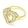 Oro Laminado Multi Stone Ring, Gold Filled Style Heart and Baguette Design, with White Cubic Zirconia, Polished, Golden Finish, 01.283.0017.09 (Size 9)