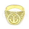 Oro Laminado Mens Ring, Gold Filled Style Anchor Design, Polished, Golden Finish, 01.283.0023.10 (Size 10)