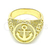 Oro Laminado Mens Ring, Gold Filled Style Anchor Design, Polished, Golden Finish, 01.283.0023.10 (Size 10)