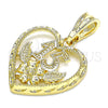 Oro Laminado Fancy Pendant, Gold Filled Style Heart and Flower Design, Polished, Golden Finish, 05.351.0110.1
