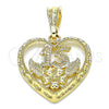 Oro Laminado Fancy Pendant, Gold Filled Style Heart and Flower Design, Polished, Golden Finish, 05.351.0110.1