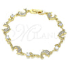 Oro Laminado Fancy Bracelet, Gold Filled Style Dolphin and Leaf Design, with White Micro Pave and White Cubic Zirconia, Polished, Golden Finish, 03.210.0145.08 (09 MM Thickness, 8 Inches Length)