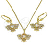 Oro Laminado Earring and Pendant Adult Set, Gold Filled Style Bee Design, with White Cubic Zirconia, Polished, Golden Finish, 10.210.0140