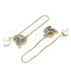 Oro Laminado Threader Earring, Gold Filled Style Elephant Design, with Multicolor Micro Pave, Polished, Golden Finish, 02.210.0358.1