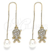 Oro Laminado Threader Earring, Gold Filled Style Little Boy Design, with White Micro Pave, Polished, Golden Finish, 02.210.0360
