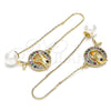 Oro Laminado Threader Earring, Gold Filled Style Dolphin Design, with Multicolor Micro Pave, Polished, Golden Finish, 02.210.0364.1