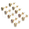 Oro Laminado Stud Earring, Gold Filled Style with Ruby Micro Pave, Polished, Golden Finish, 02.156.0424.2