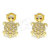 Oro Laminado Stud Earring, Gold Filled Style Turtle Design, with White and Garnet Micro Pave, Polished, Golden Finish, 02.156.0437