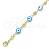 Oro Laminado Fancy Bracelet, Gold Filled Style Evil Eye Design, Turquoise Enamel Finish, Golden Finish, 03.213.0018.4.08 (08 MM Thickness, 8 Inches Length)