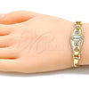 Oro Laminado Fancy Bracelet, Gold Filled Style Guadalupe and Heart Design, Polished, Tricolor, 03.351.0097.07 (04 MM Thickness, 7 Inches Length)