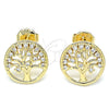Oro Laminado Stud Earring, Gold Filled Style Tree Design, with White Micro Pave, Polished, Golden Finish, 02.156.0450